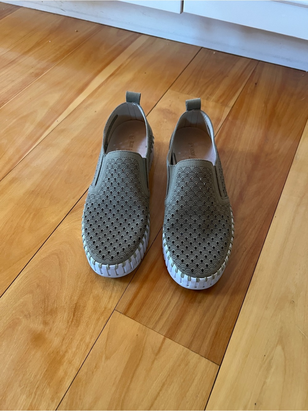 Ilse Jacobsen Sage Green Perforated Slip-On Sneakers